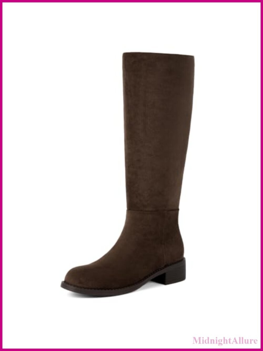 Women's Knee High Faux Suede Boots Low Chunky Heel Round Toe Tall Boots